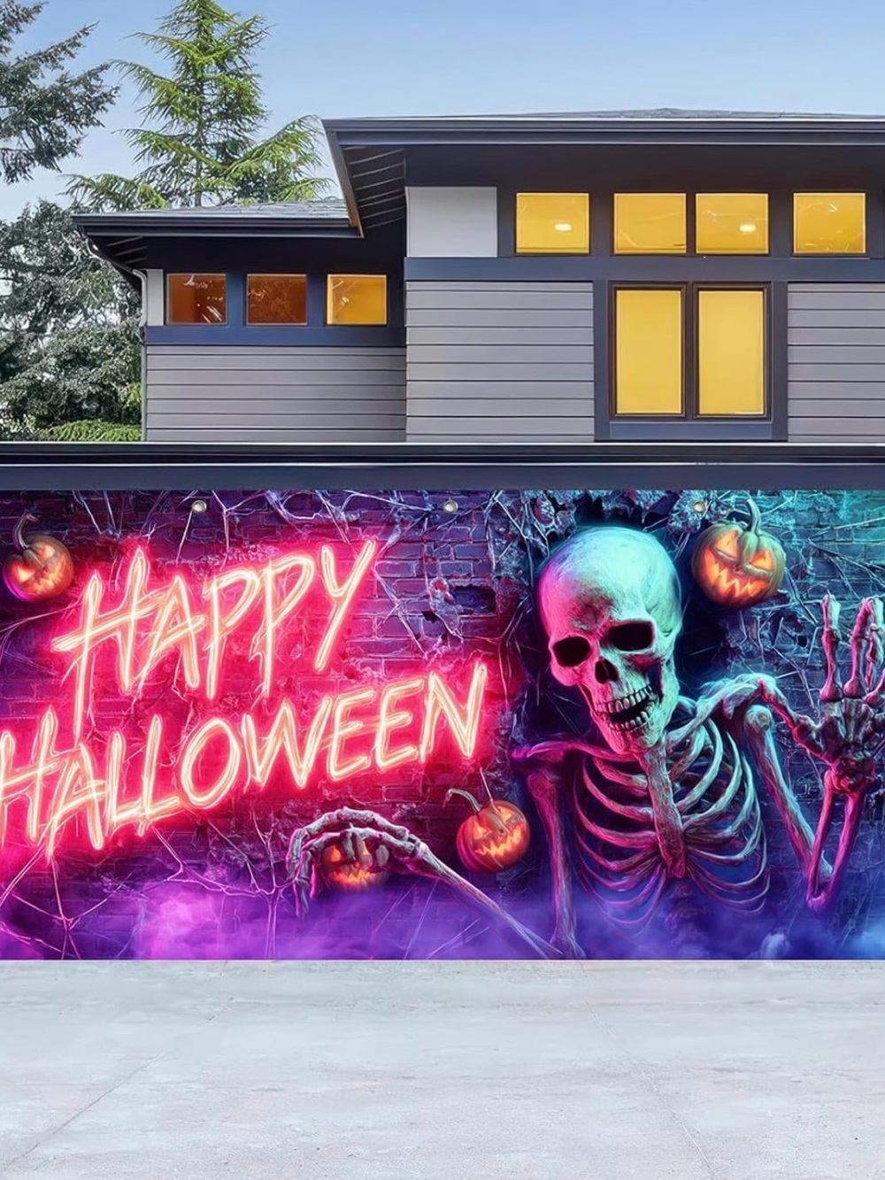 Happy Halloween Bright Skeleton Garage Mural - NEW. PHOTO IS NOT EXACT TO ITEM